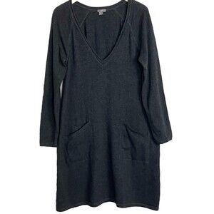 J Jill Wool Cashmere Sweater Dress Womens Medium Dark Gray Pockets Preppy